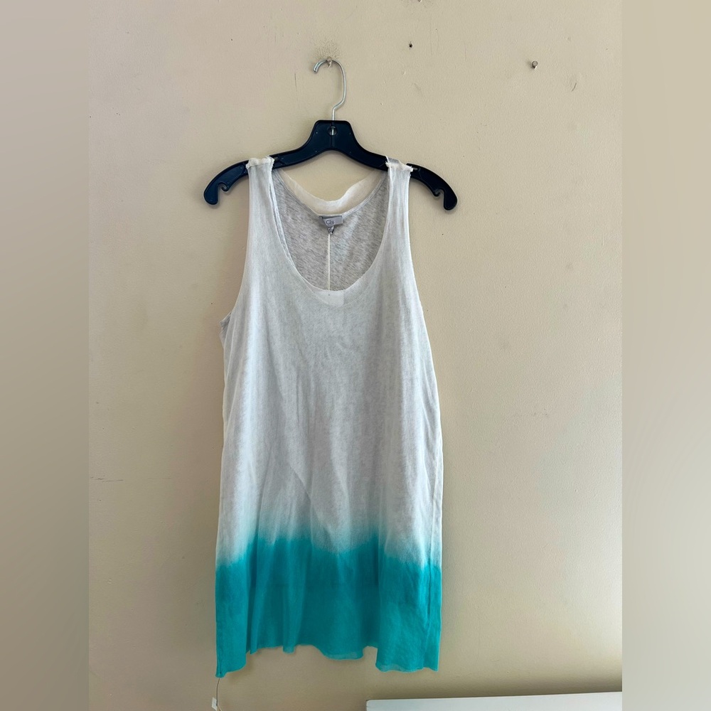 Clu White and Turquoise Women's long Tank Top or bathing suit cover up.